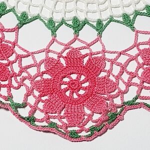 Vintage Doily Beautiful Lace Pink Floral 24" Round Crocheted Doily